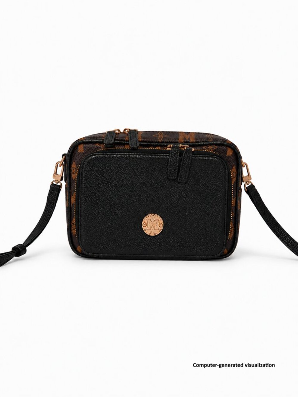 Luxury METROCITY Black & Tan Monogram Leather Crossbody/Camera Bag